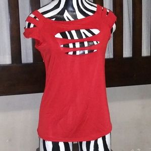 Woman's red cutout blouse
